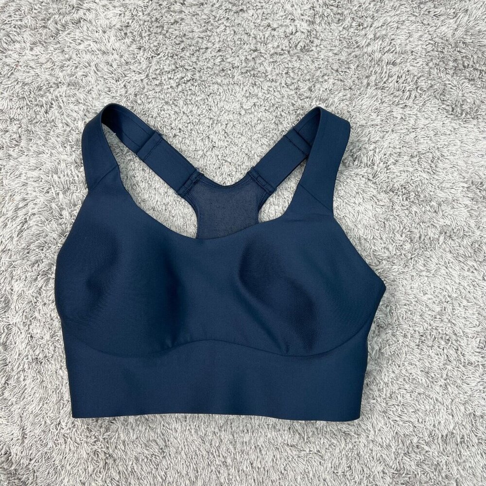 Alo Sports Bra Women 32C Navy Blue Solid Racerback Adjustable High Support